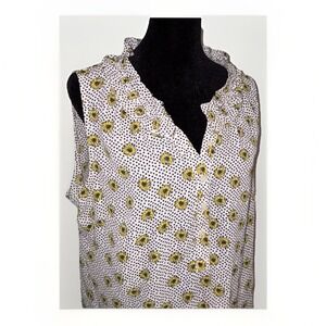 Talbots Top Large‎ Petite LP Sleeveless Daisy Dot Print Ruffled Blouse